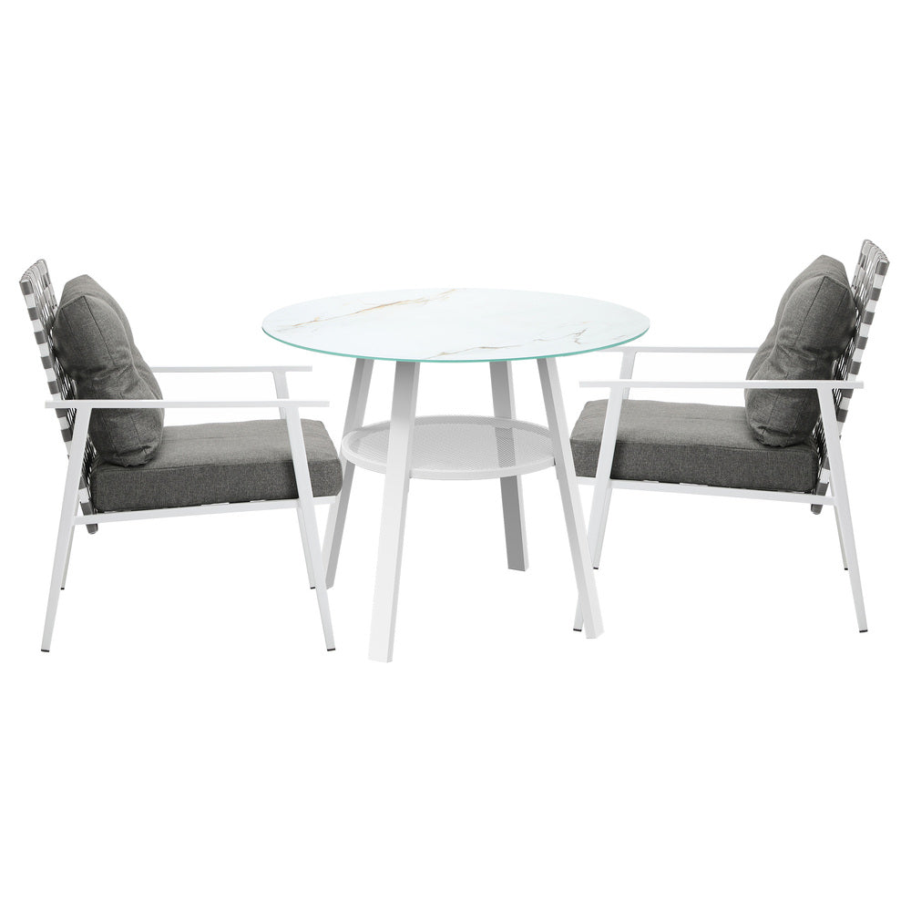 Livsip Outdoor Dining Set 3PCS Marble Table Rattan Chair