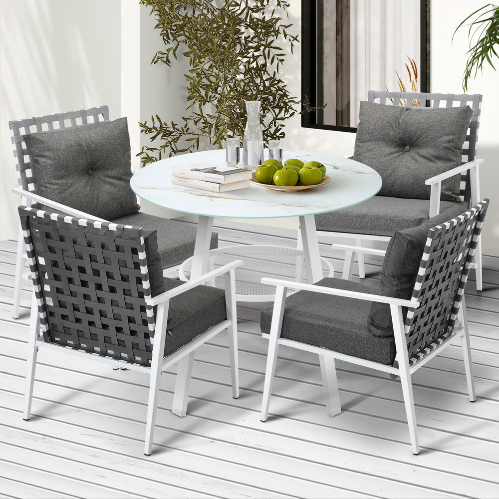 Livsip Outdoor Dining Set 5PCS Marble Table Rattan Chair
