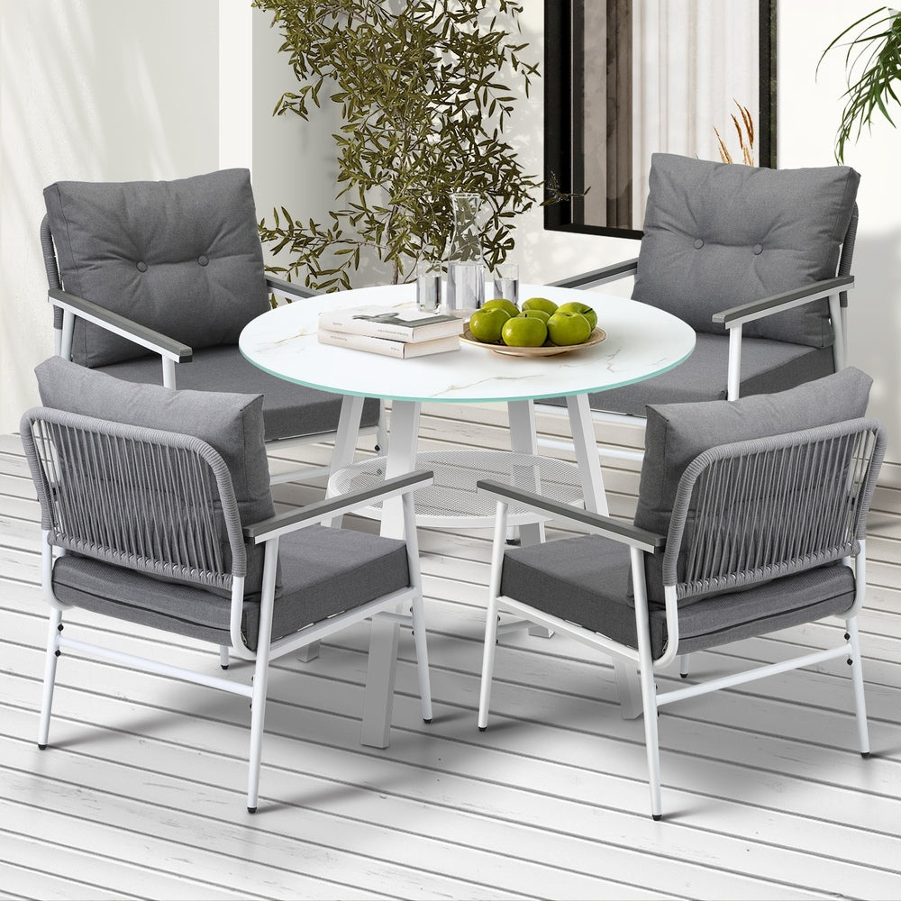 Livsip Outdoor Dining Setting 4 Seater Tempered Glass Table