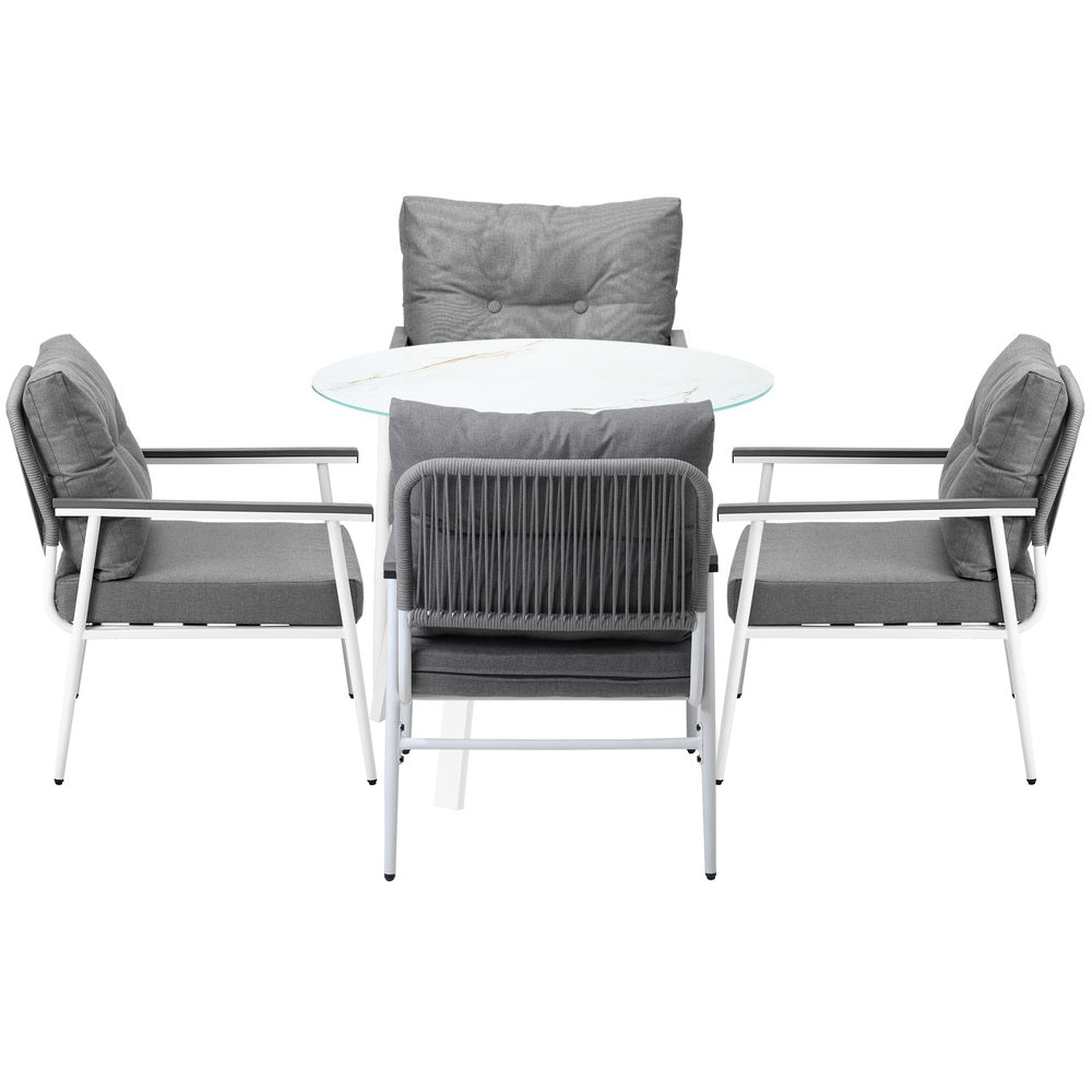 Livsip Outdoor Dining Setting 4 Seater Tempered Glass Table