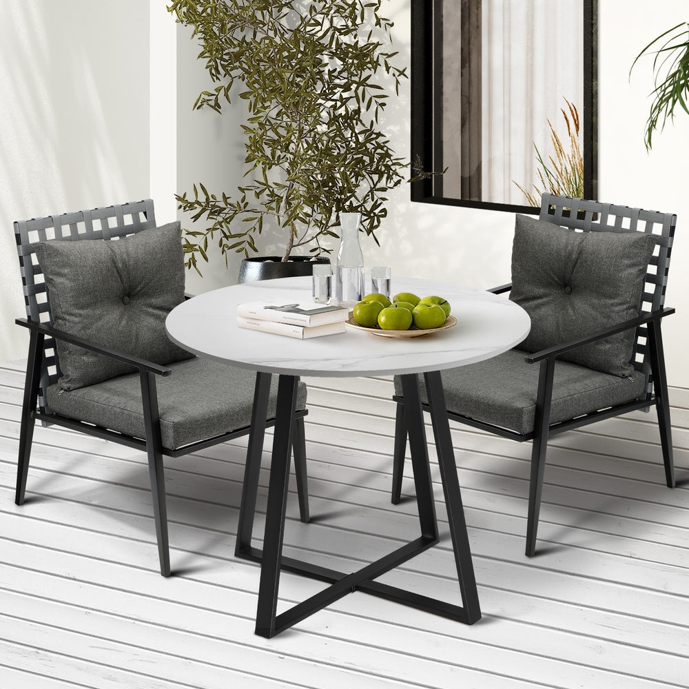 Livsip Outdoor Dining Set 2 Seater Marble Table Rattan Armchair