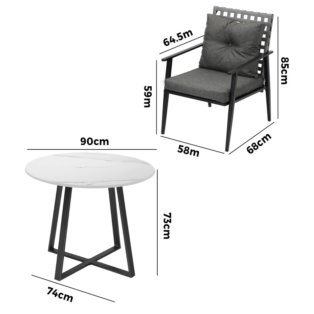 Livsip Outdoor Dining Set 2 Seater Marble Table Rattan Armchair