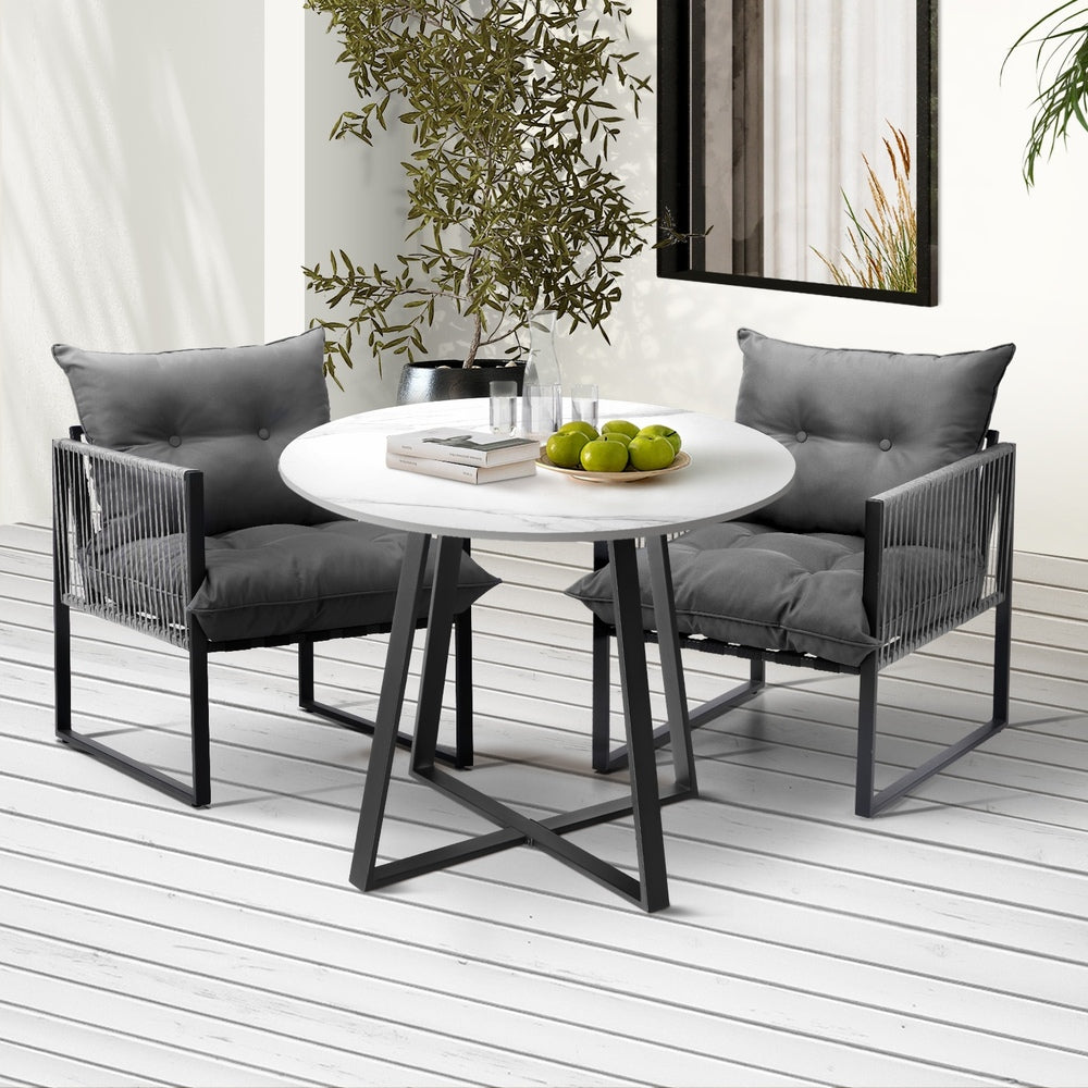 Livsip 3PCS Outdoor Dining Set Round Table and Chairs with Cushions