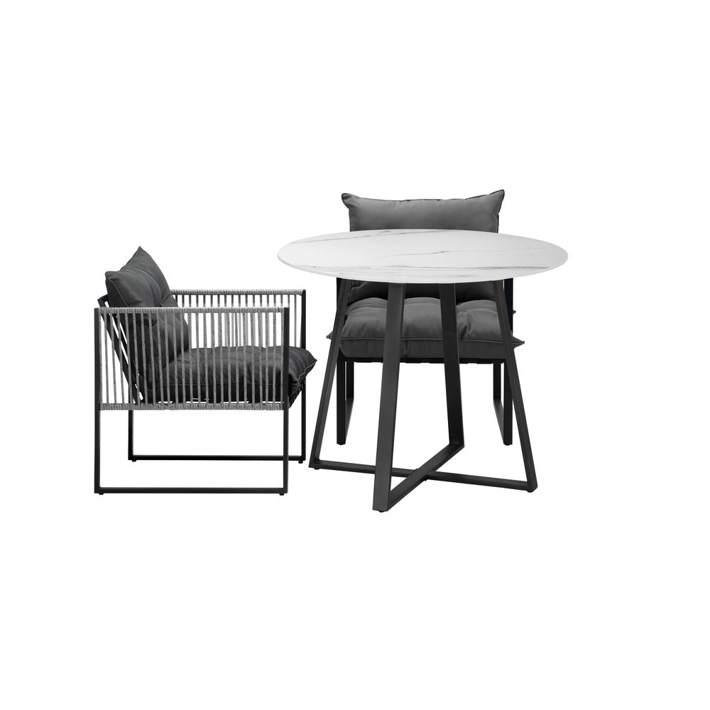 Livsip 3PCS Outdoor Dining Set Round Table and Chairs with Cushions