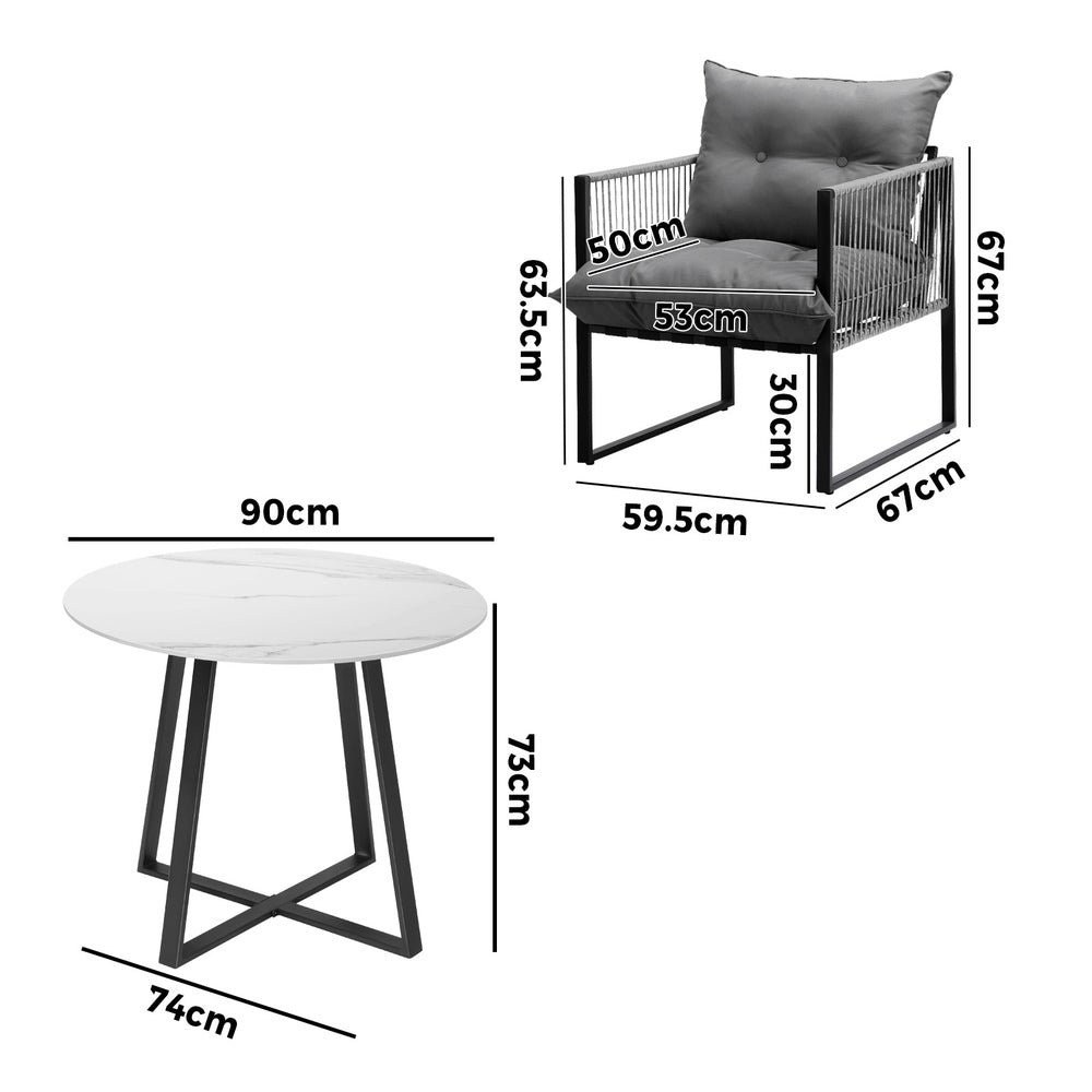 Livsip 3PCS Outdoor Dining Set Round Table and Chairs with Cushions