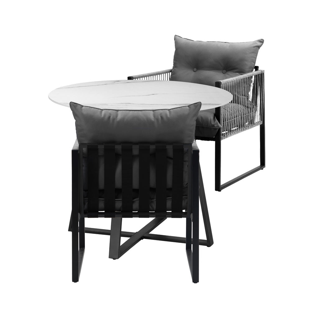 Livsip 3PCS Outdoor Dining Set Round Table and Chairs with Cushions