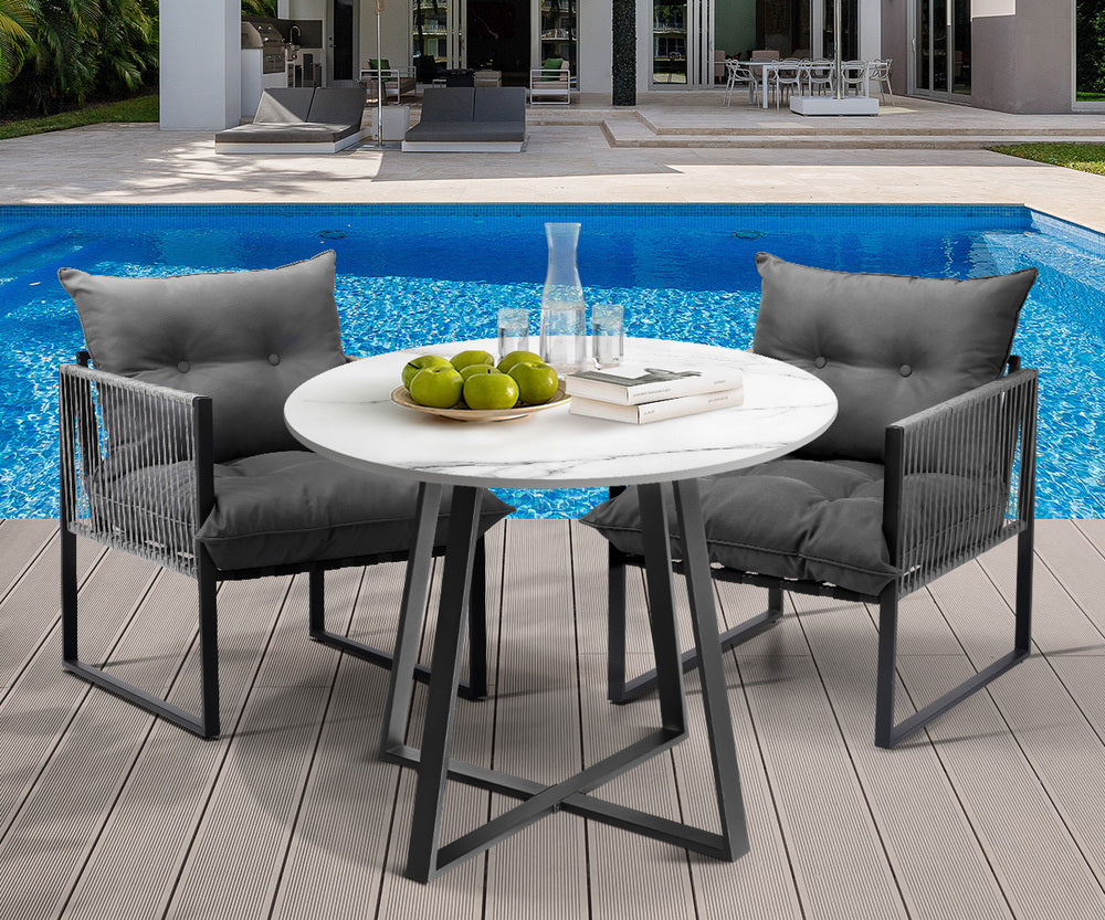 Livsip 3PCS Outdoor Dining Set Round Table and Chairs with Cushions