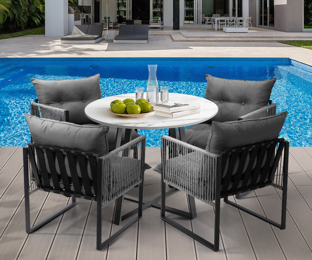 Livsip 5PCS Outdoor Dining Set Round Table and Chairs with Cushions