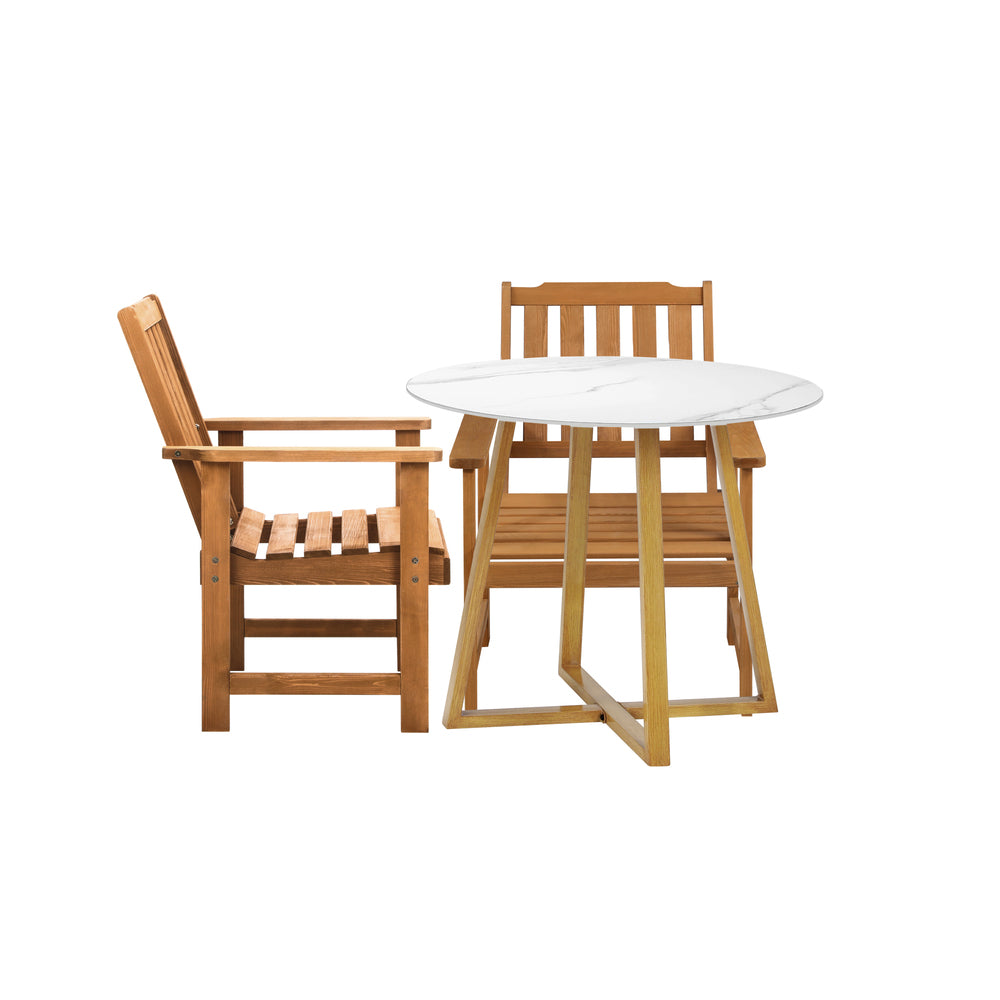 Livsip Outdoor Patio Set Solid Wood Chair&Table 3PC
