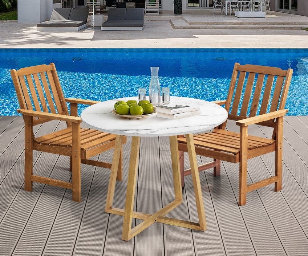 Livsip Outdoor Patio Set Solid Wood Chair&Table 3PC