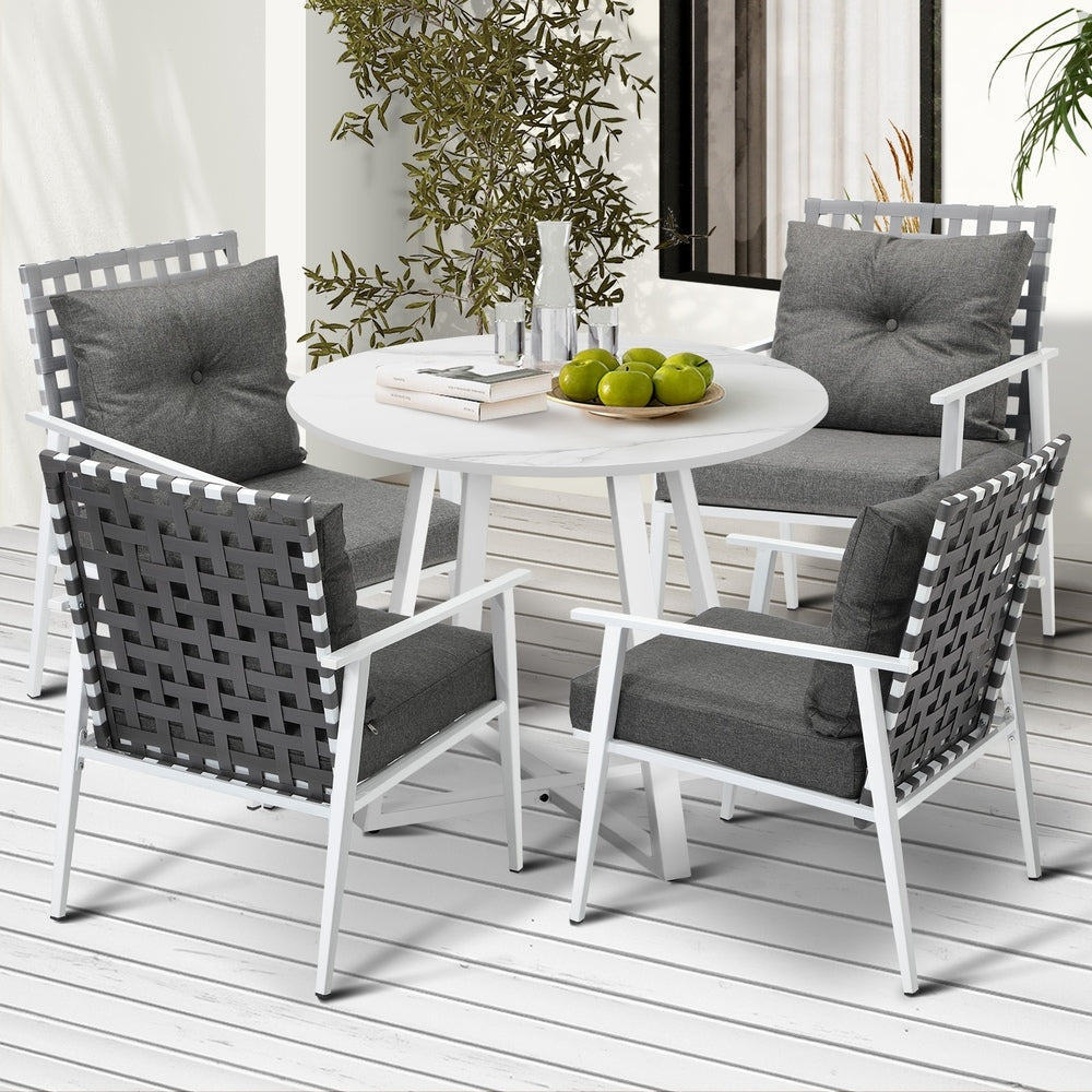 Livsip Outdoor Dining Set 5PCS Round Table Rattan Chair