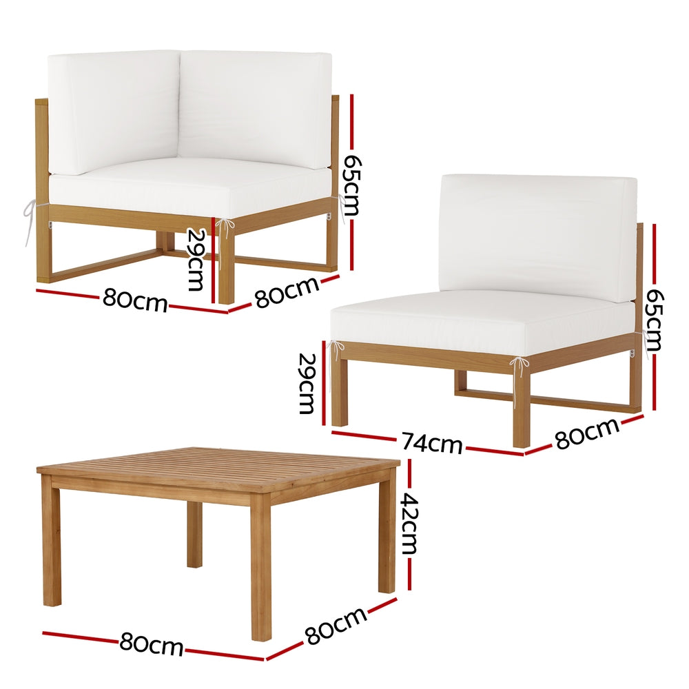 Gardeon 4-Seater Outdoor Sofa Set Wooden Lounge Setting 5PCS