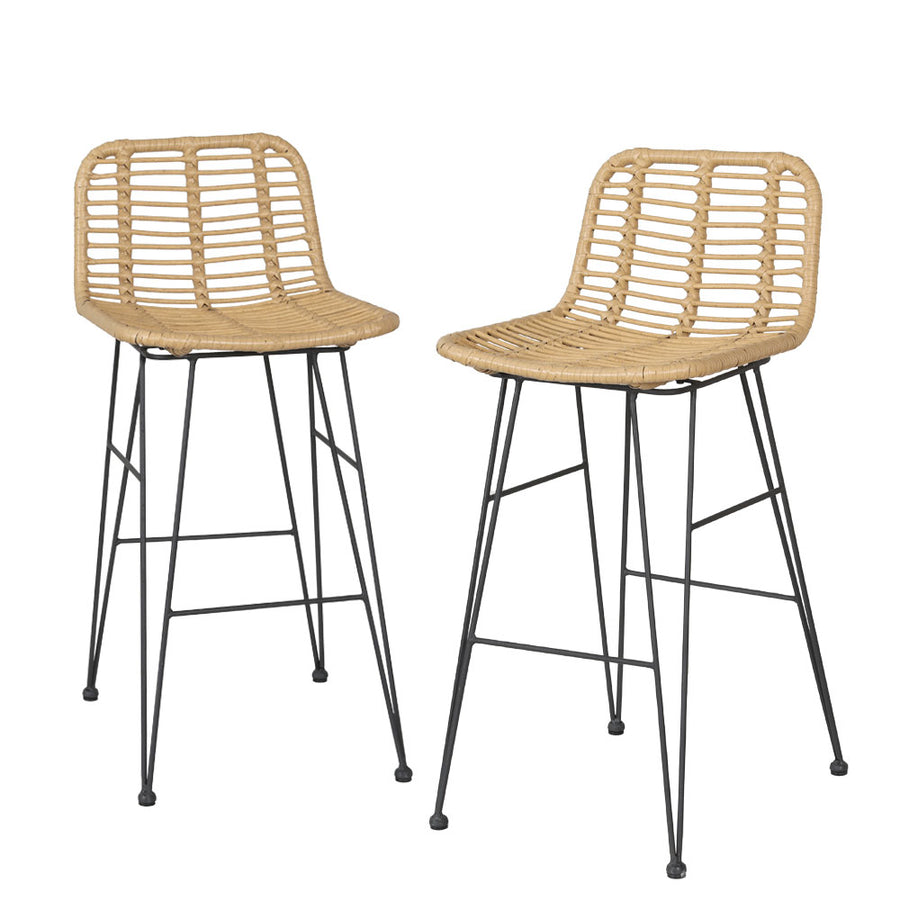 Gardeon set of 2 outdoor wicker bar stools, steel frame, nature
