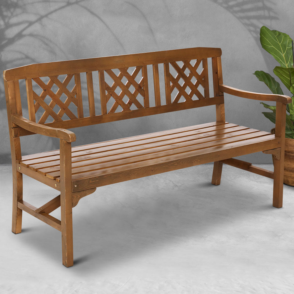 Gardeon Outdoor Garden Bench Wooden Chair 3 Seat Patio Furniture Lounge Natural