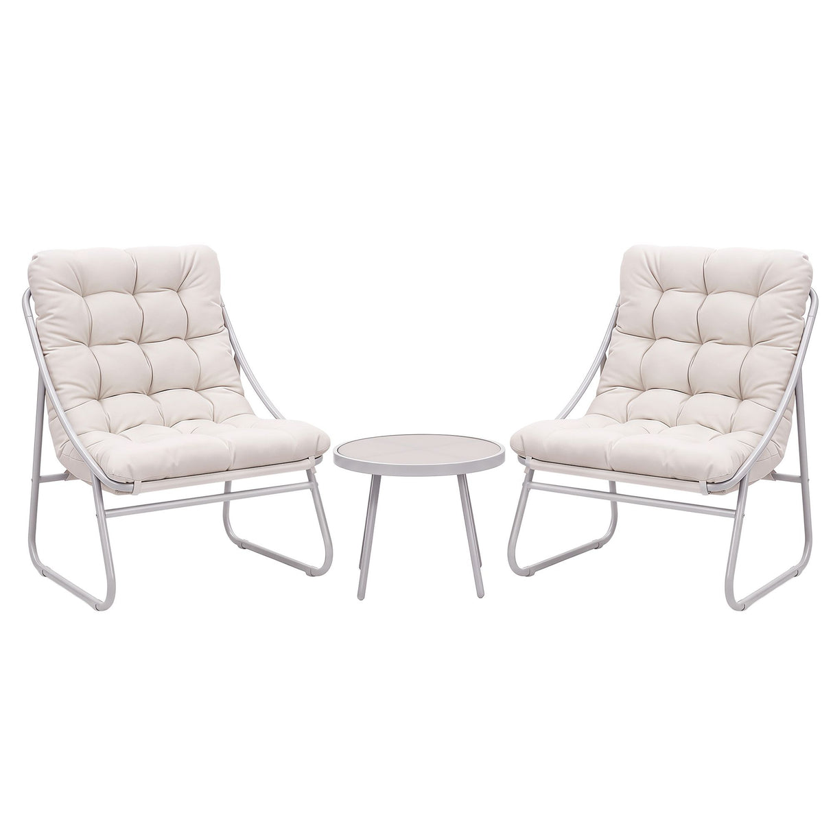 Gardeon 3PC Outdoor Bistro Set Patio Furniture Table and Chairs Steel Dining Chair Khaki