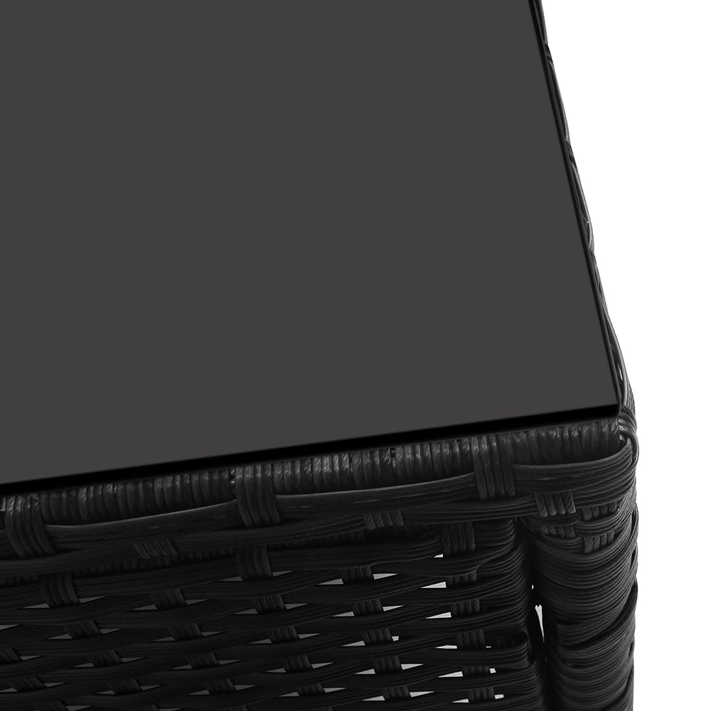 Gardeon 3PC Outdoor Bistro Set Patio Furniture Wicker Chairs Table Cushion All Black