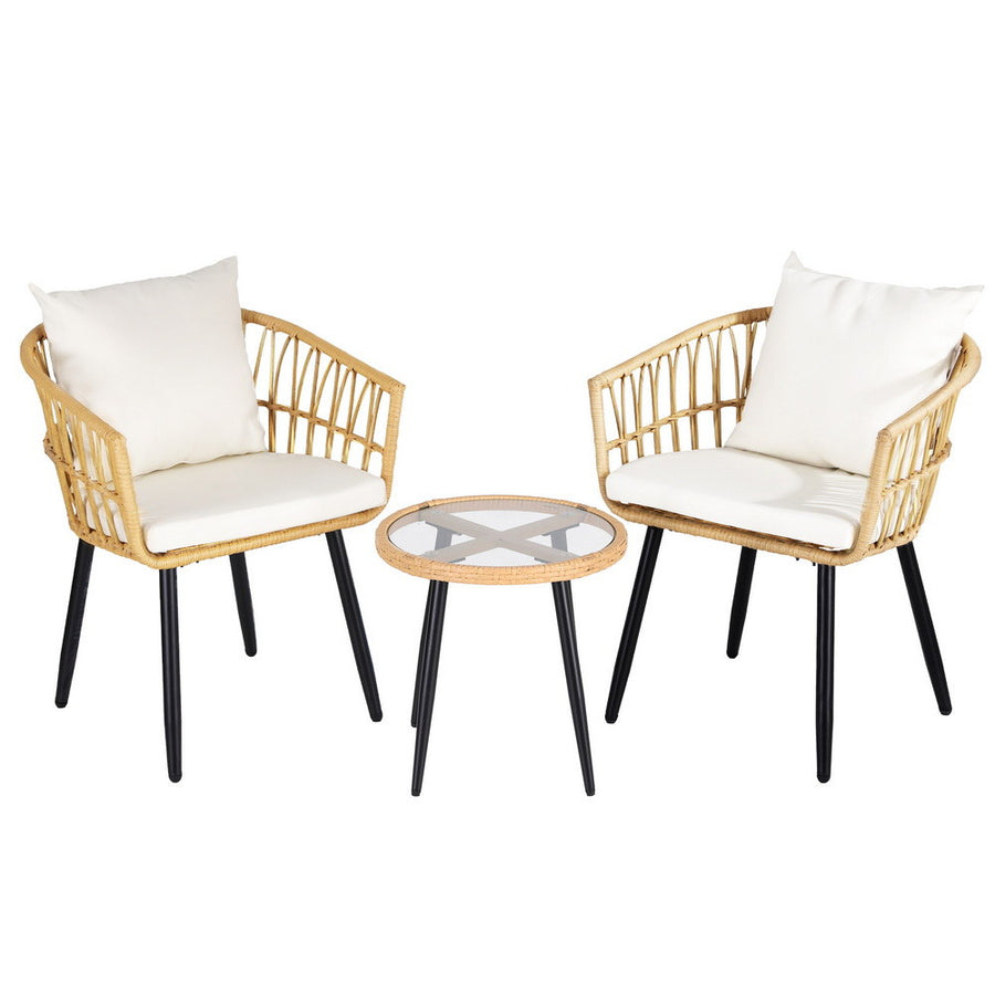 Gardeon 3PC Outdoor Bistro Set Patio Furniture Lounge Setting Table and Chairs Natural