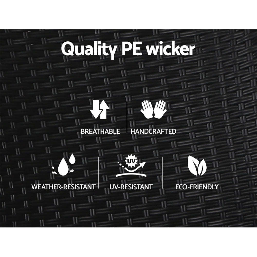 Gardeon 2PC Recliner Chairs Sun lounge Wicker Lounger Outdoor Furniture Adjustable Black