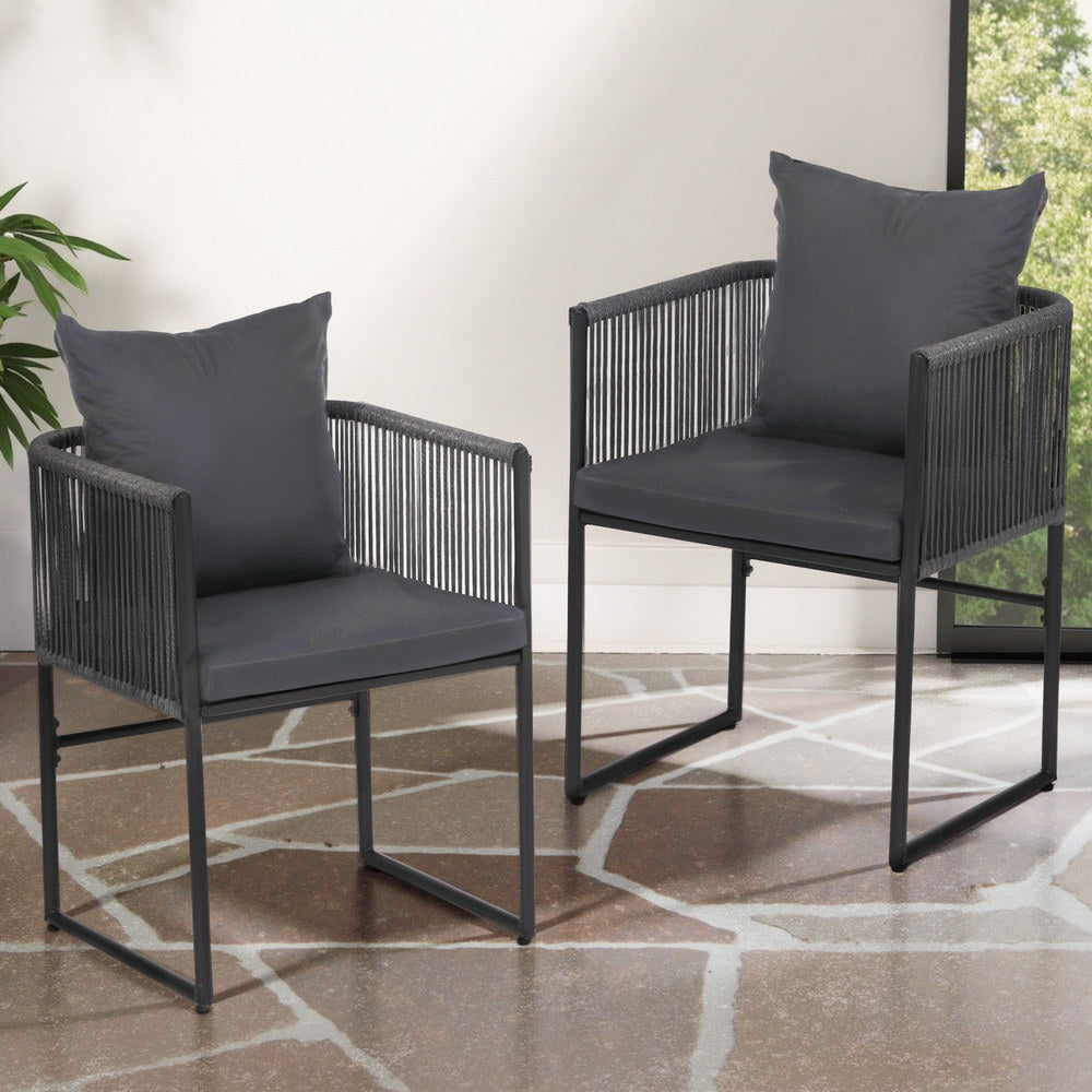 Gardeon 2PC Outdoor Dining Chairs Woven Rope Chair Patio Furniture Garden Steel