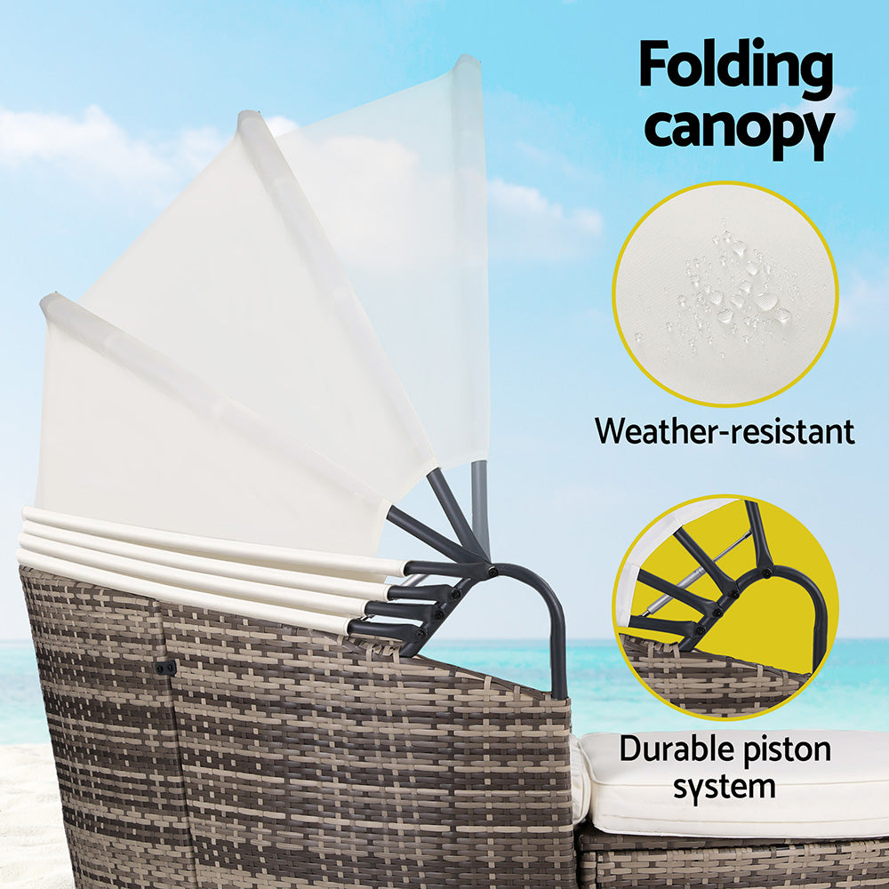 Gardeon Outdoor Day Bed Sun Lounge Setting Wicker Lounger Furniture Patio Beige Set of 3