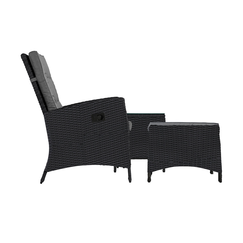 Livsip Recliner Chairs & Table Patio Set of 3 Black