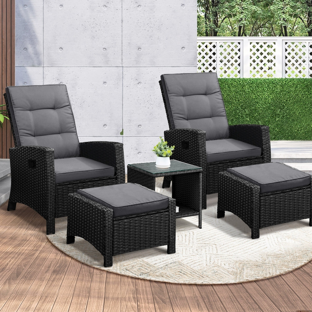 Livsip Recliner Chairs & Table Patio Set of 5 Black