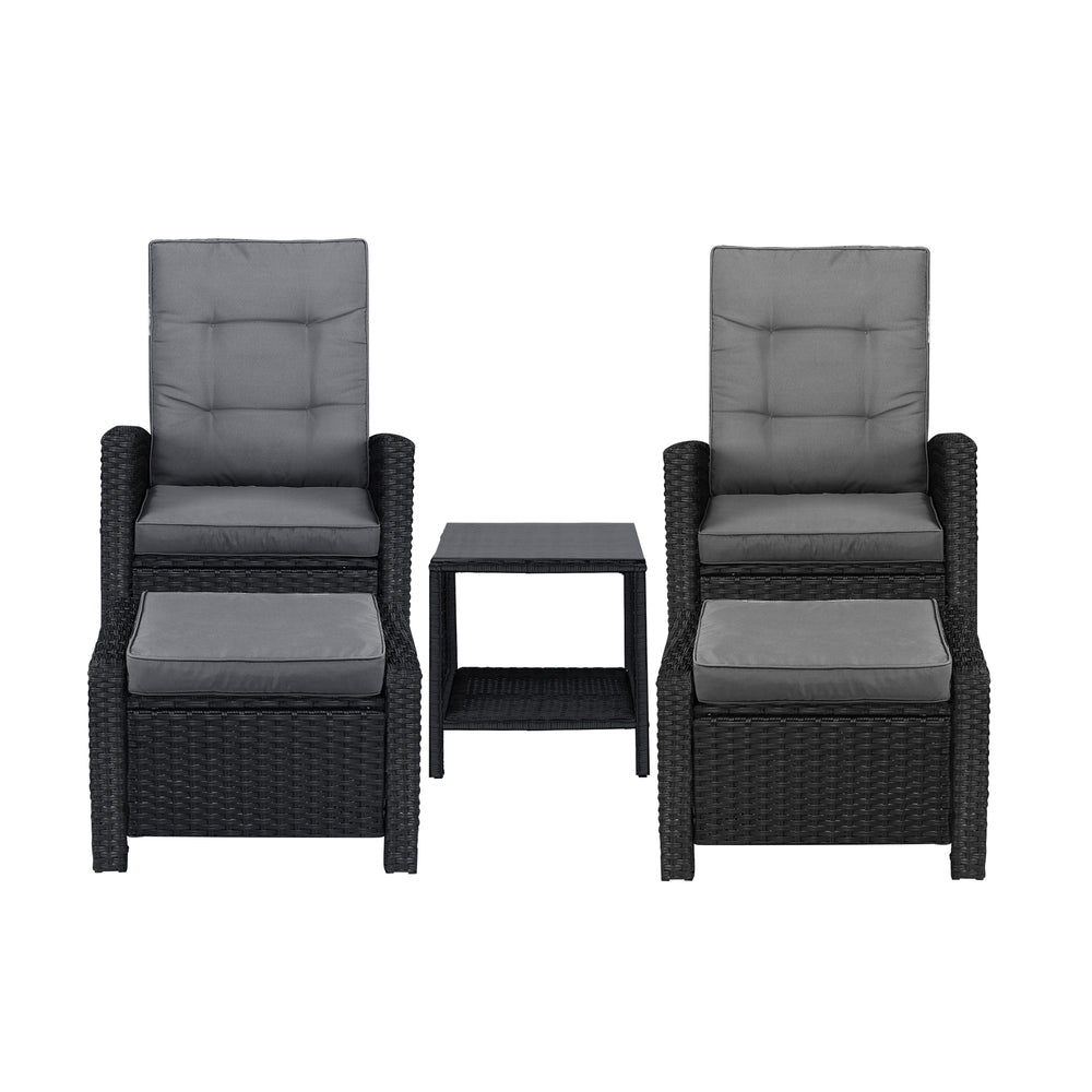 Livsip Recliner Chairs & Table Patio Set of 5 Black