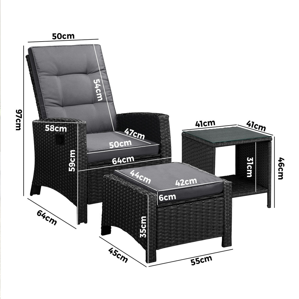 Livsip Recliner Chairs & Table Patio Set of 5 Black