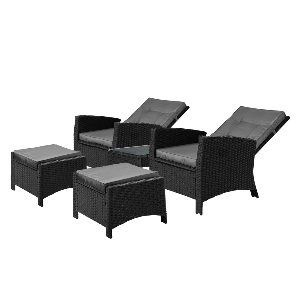 Livsip Recliner Chairs & Table Patio Set of 5 Black