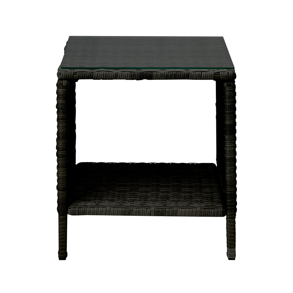 Livsip Rattan Side Table Glass Tabletop Black