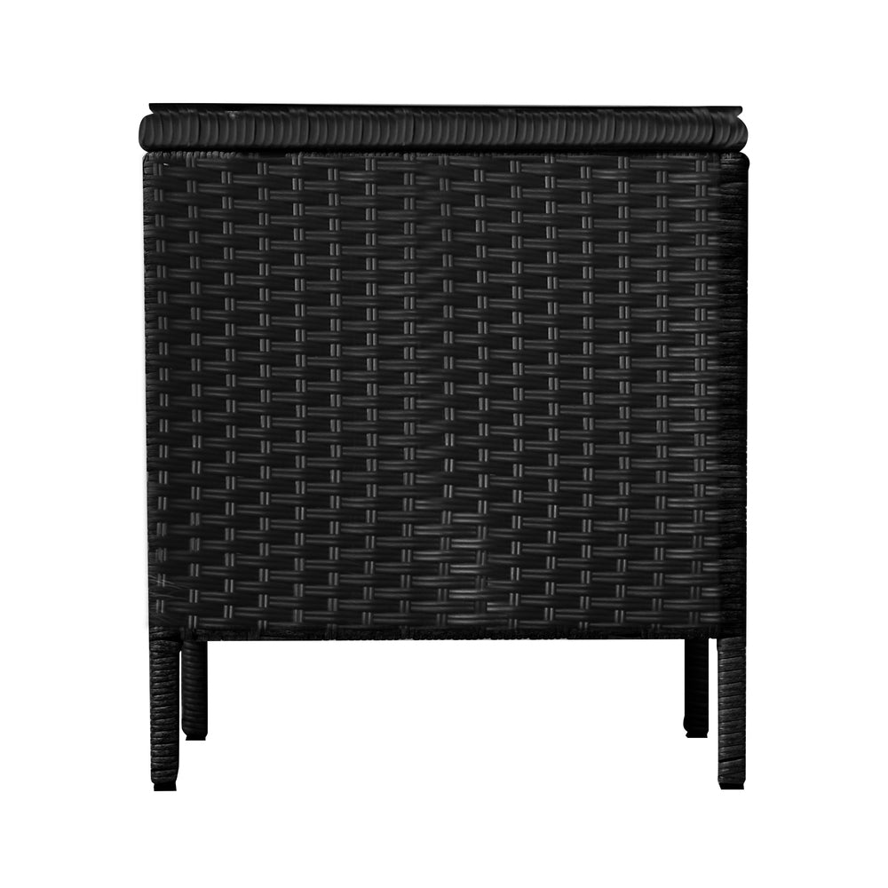 Livsip Rattan Side Table Glass Tabletop Black