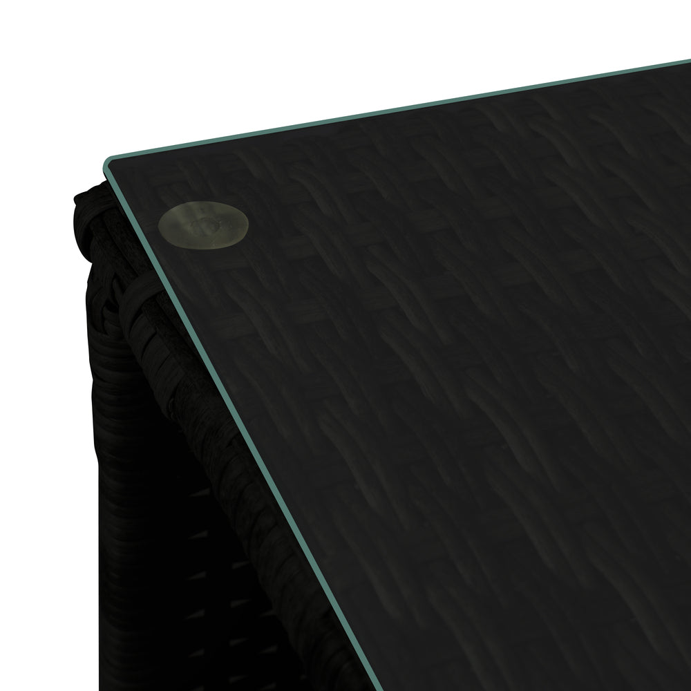 Livsip Rattan Side Table Glass Tabletop Black