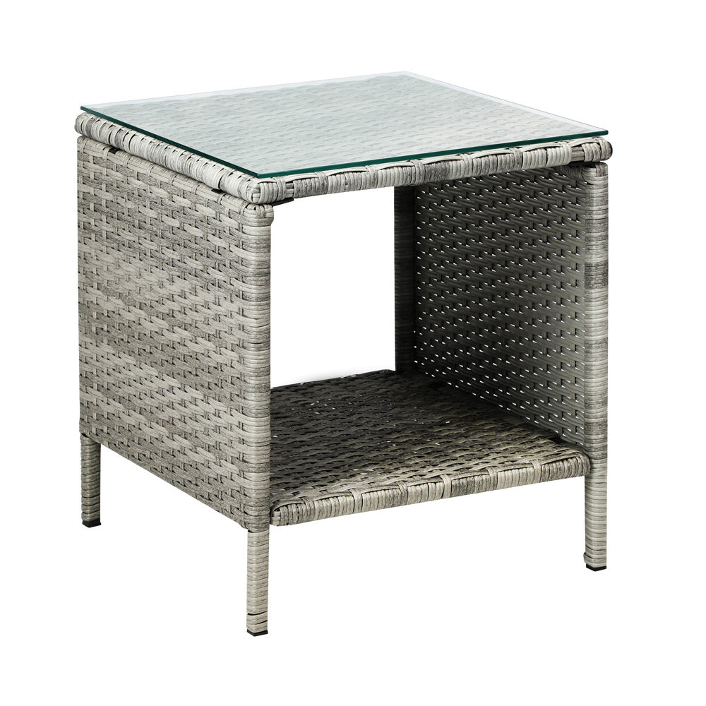 Livsip Rattan Side Table Glass Tabletop Grey