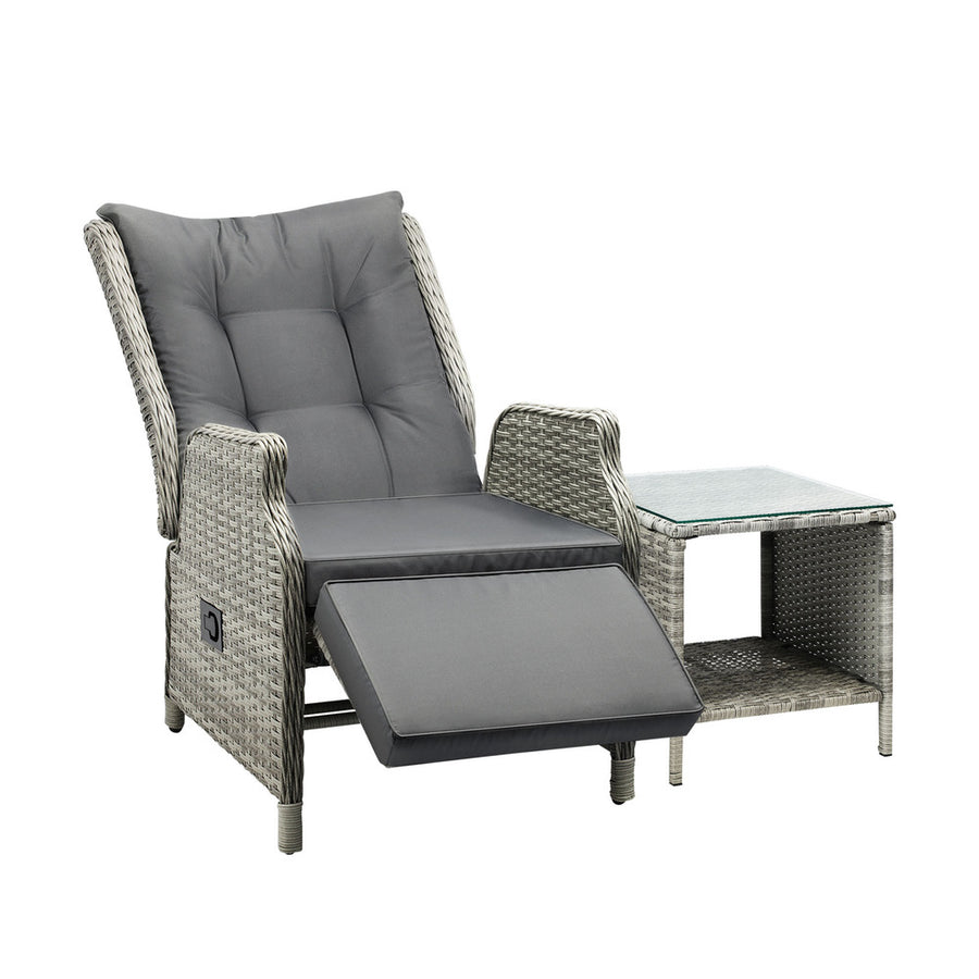 Livsip Outoodr Recliner Lounge & Table Set Wicker Grey