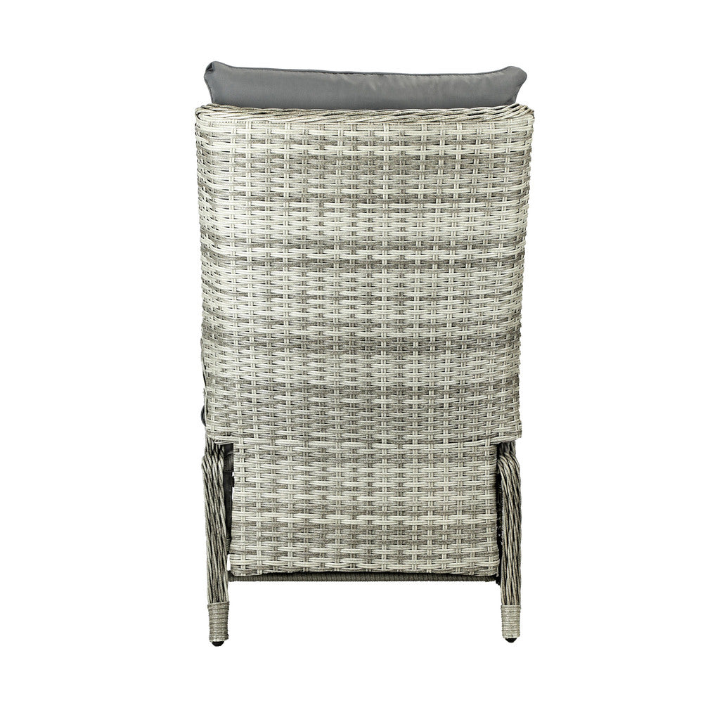 Livsip Outoodr Recliner Lounge & Table Set Wicker Grey