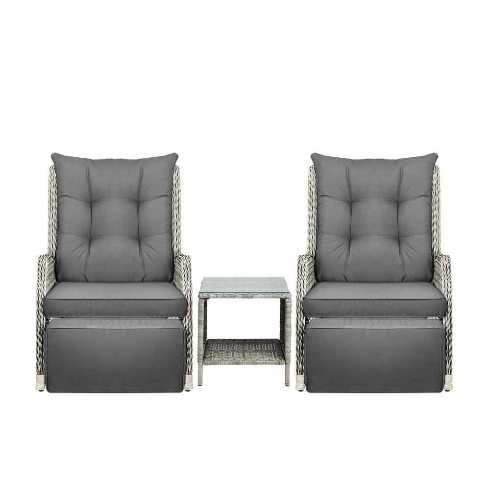 Livsip Outdoor Recliners Sun Lounger & Table Set of 3 Grey