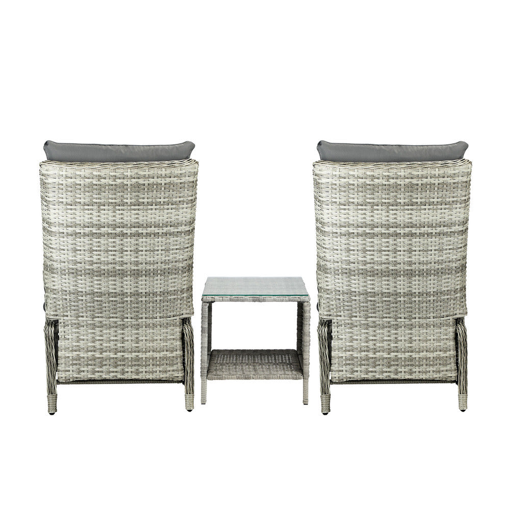 Livsip Outdoor Recliners Sun Lounger & Table Set of 3 Grey