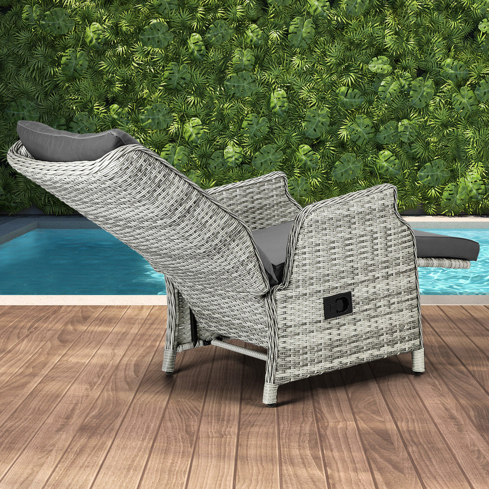 Livsip Outdoor Recliners Sun Lounger & Table Set of 3 Grey