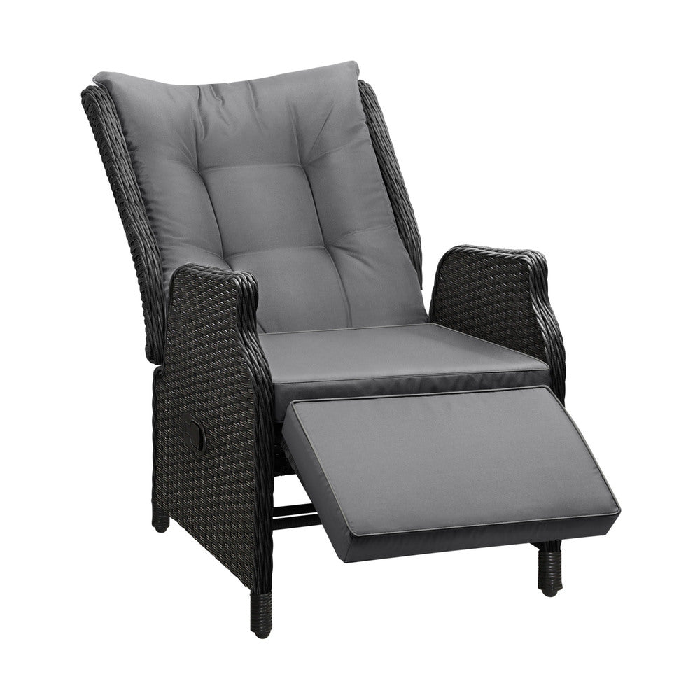 Livsip Outdoor Recliner with Adjustable Footrest Black