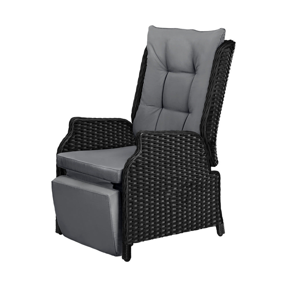 Livsip Outdoor Recliner with Adjustable Footrest Black