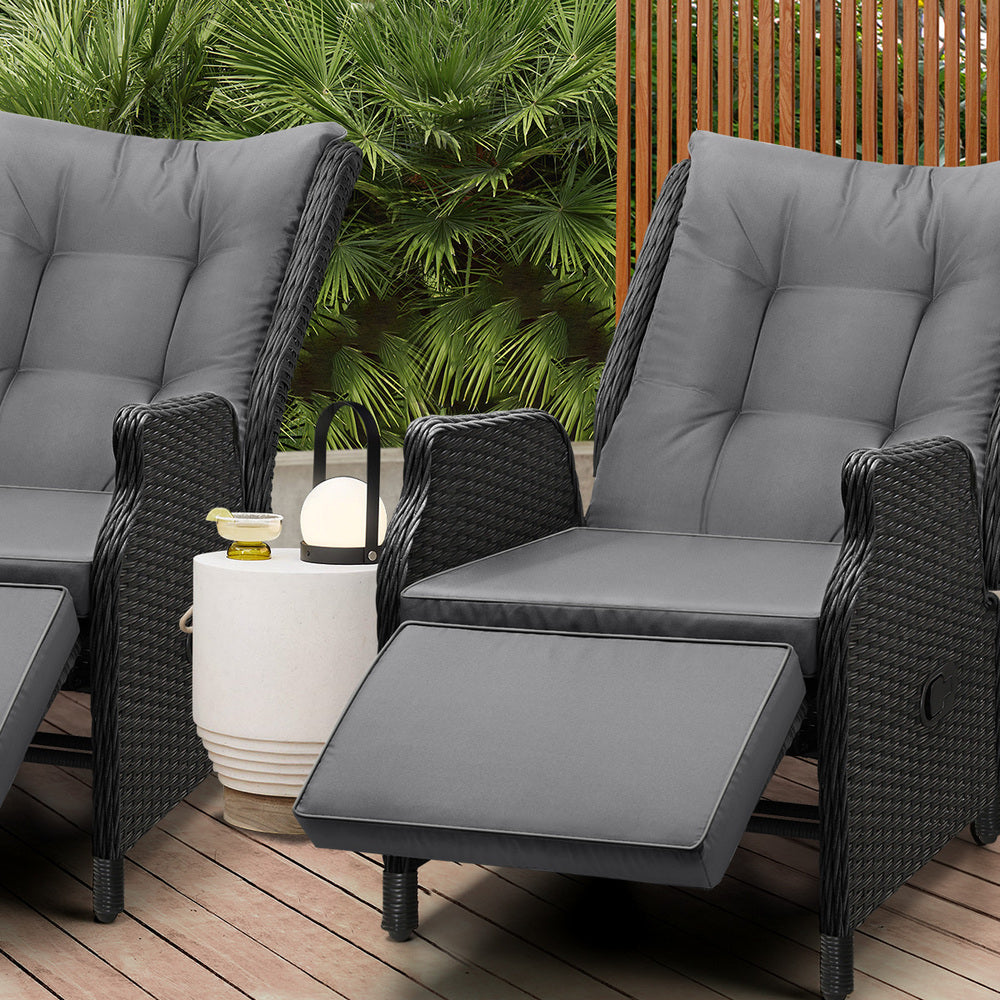 Livsip Outdoor Recliner with Adjustable Footrest Black
