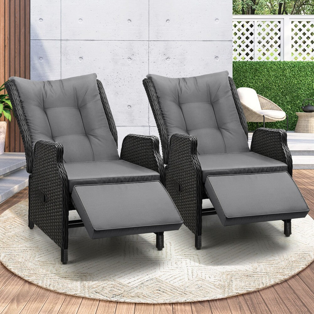 Livsip Sun Lounge Wicker Recliner 2 Pieces Black