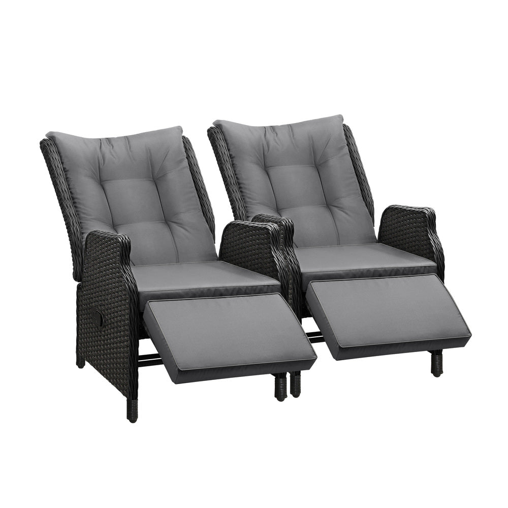Livsip Sun Lounge Wicker Recliner 2 Pieces Black