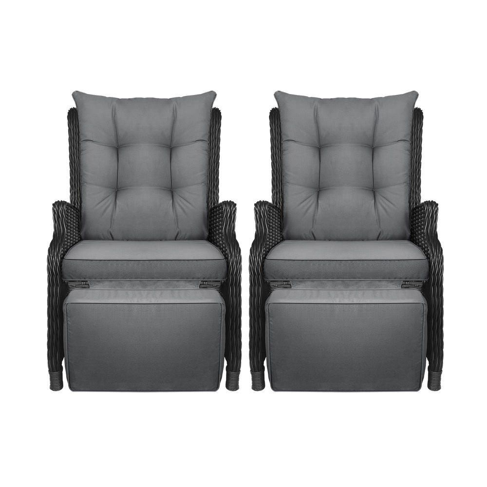 Livsip Sun Lounge Wicker Recliner 2 Pieces Black