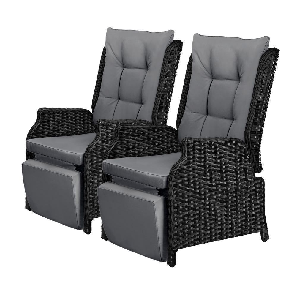 Livsip Sun Lounge Wicker Recliner 2 Pieces Black