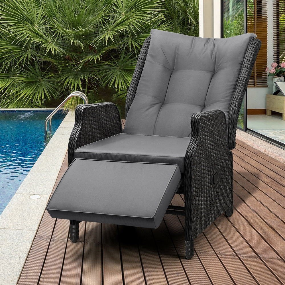 Livsip Sun Lounge Wicker Recliner 2 Pieces Black