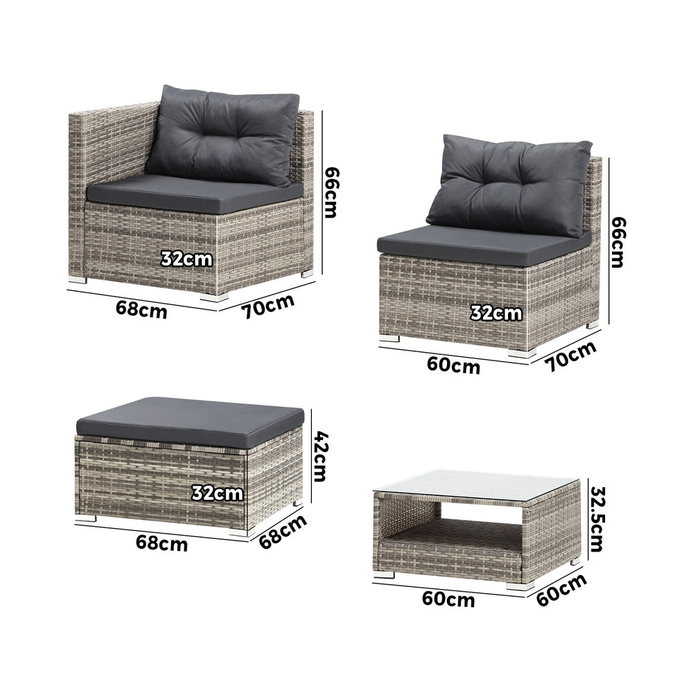Livsip Outdoor Lounge Setting 5pc Wicker Sofa Set Rattan