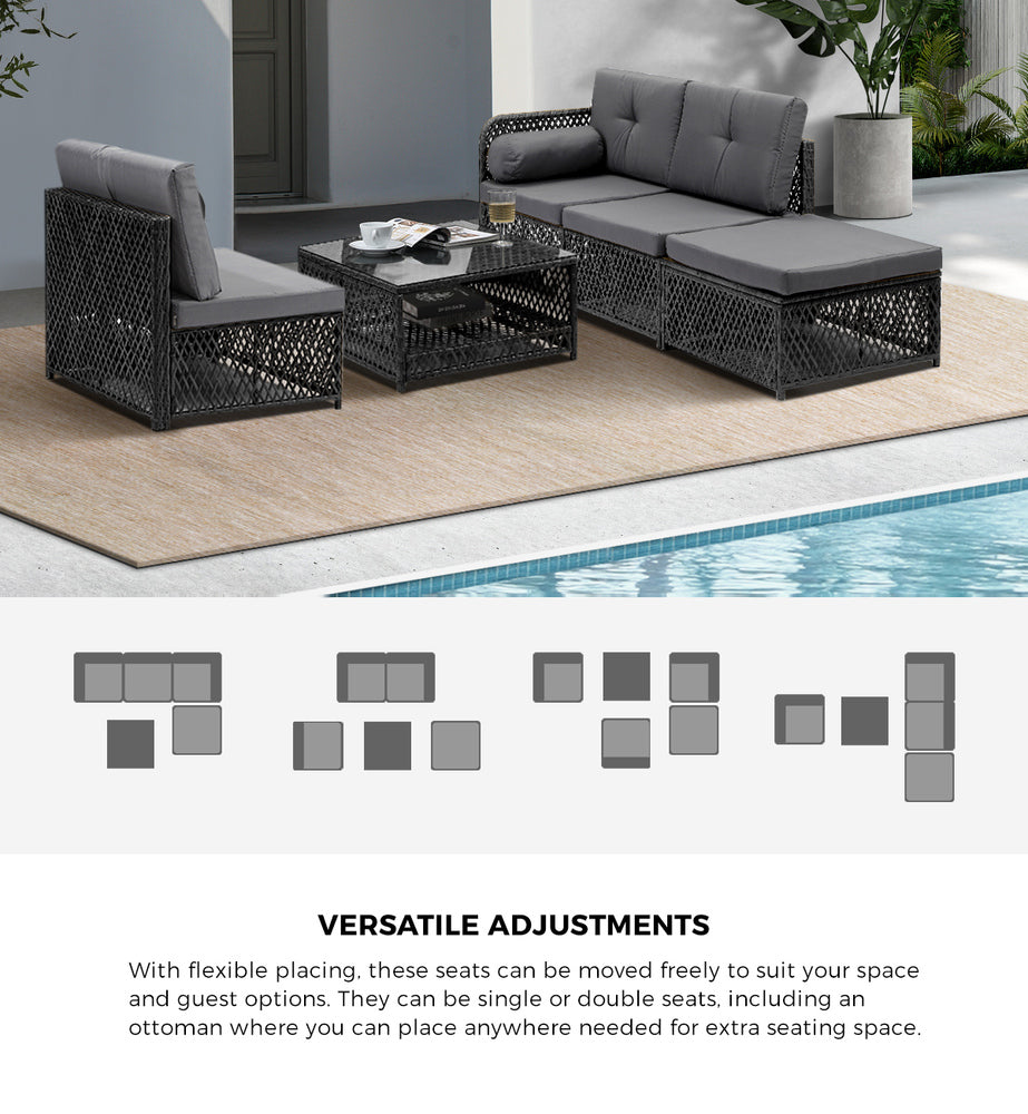 Livsip Outdoor Sofa Set 4 Seater Wicker Corner Modular Setting