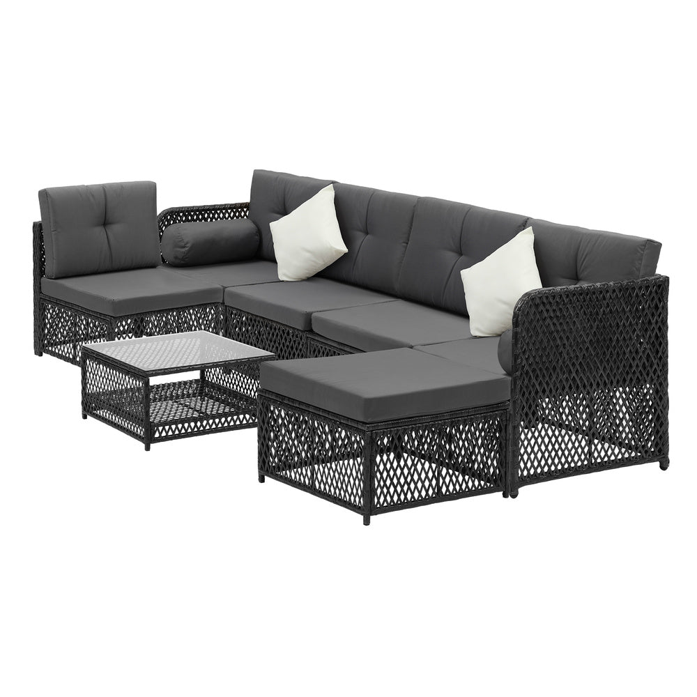 Livsip Outdoor Sofa Set 6 Seater Wicker Rattan Lounge Setting