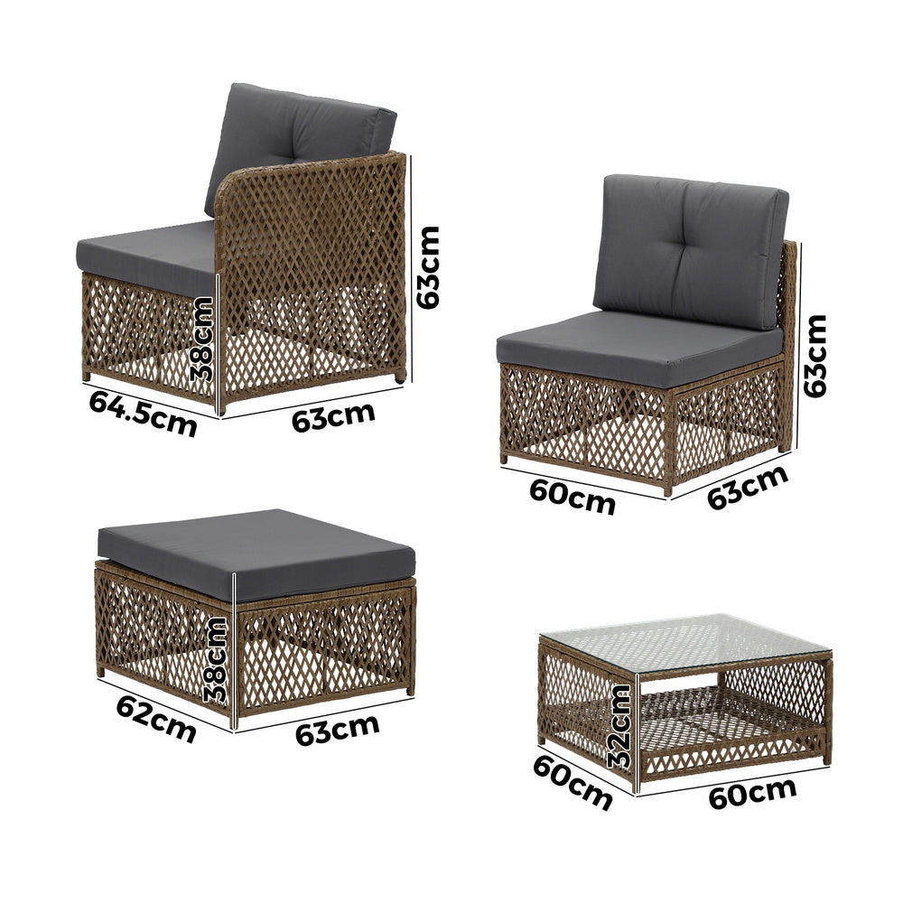 Livsip Outdoor Furniture Lounge Setting 4 Seater Wicker Sofa Set